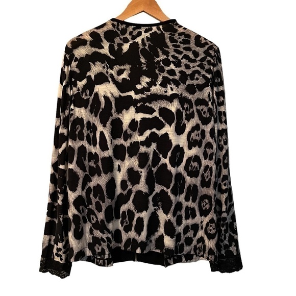 Stizzoli Animal Print Lace Detail Wool Blend Zip Cardigan Black Sz XXL (IT 52) - Picture 2 of 8